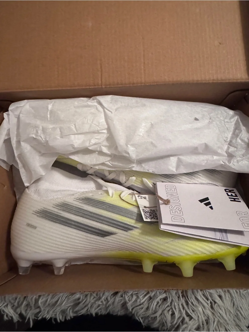 adidas Women's F50 Sparkfusion Firm Ground Soccer Shoes - White/Neon Yellow